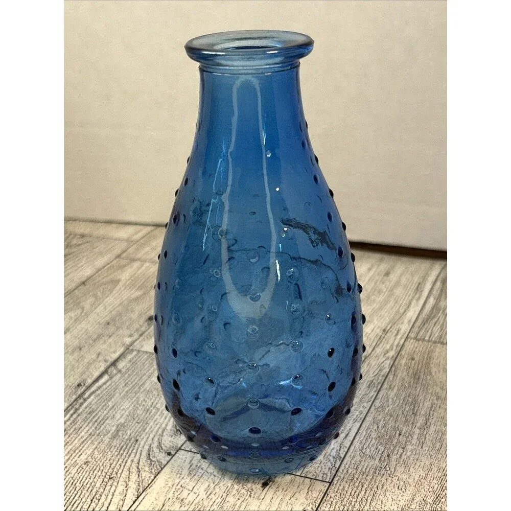 Blue Hobnail Vase Glass Decoration Small